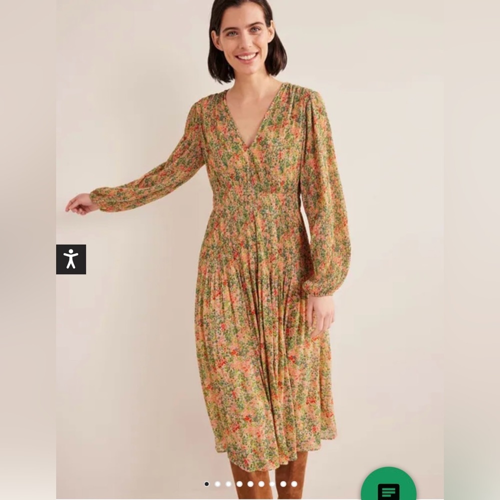 NWT Boden V-Neck Plissé Midi Dress Size 14